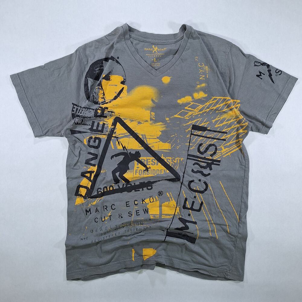 Vintage Y2K Mark Ecko Cut & Sew Men's Large Gray Graphic Short Sleeve T-Shirt